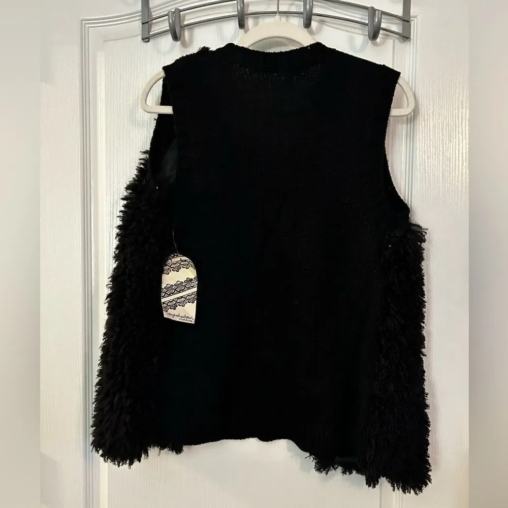 Eyeshadow soft vest Women L Faux Fur Black Open Front Sleeveless whimsigoth cozy